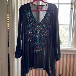Embroidered Johnny Was tunic in velvet